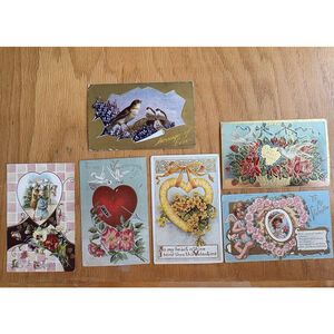 LOT Of 6 VALENTINES DAY ANTIQUE VINTAGE POSTCARDS EARLY 1900s CONDITION VARIES